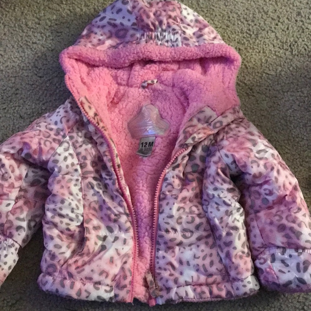 Pink leopard puffer jacket